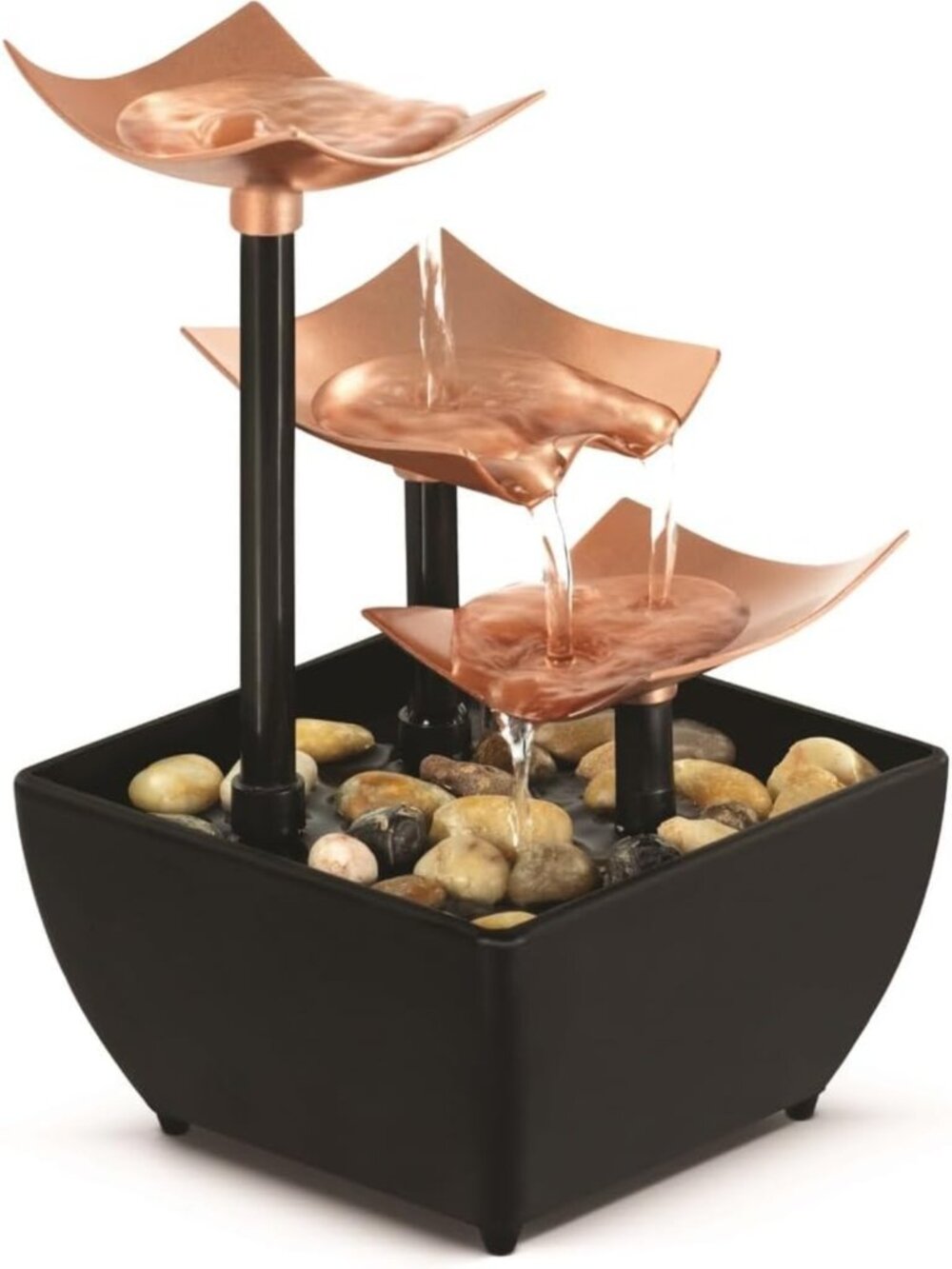 Indoor Tabletop Water Fountain - Battery Operated, Ambient Lighting, River Rock